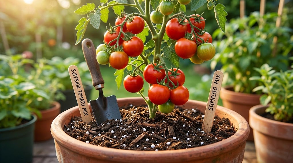 Best potting soil mix for growing healthy tomatoes in a container outdoors