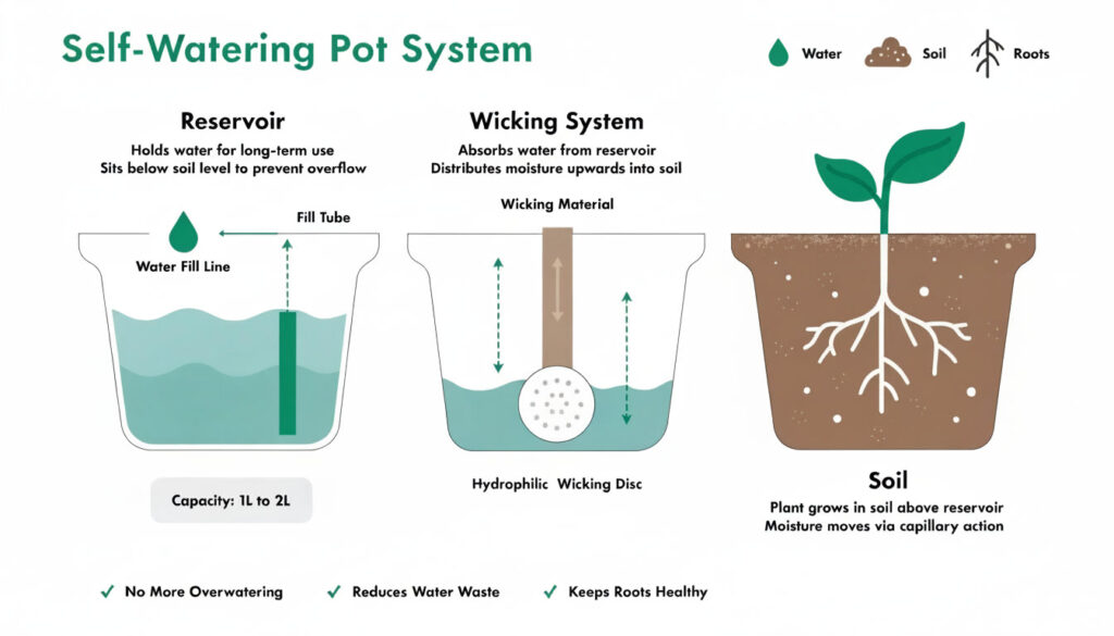 self watering pot working process